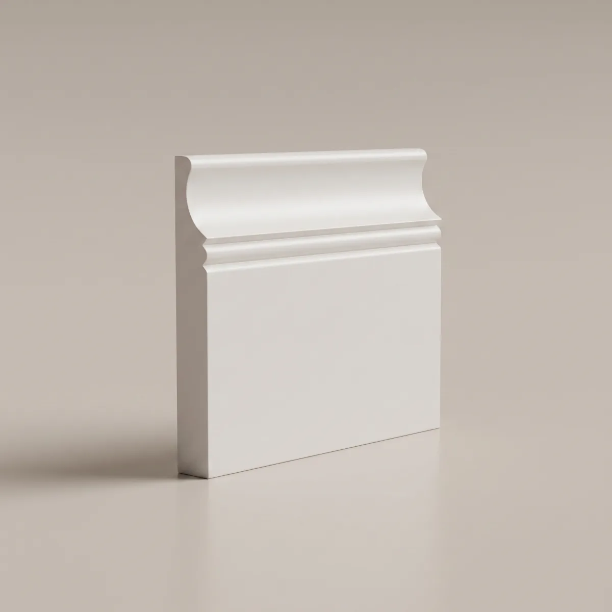 Regency skirting board profile, illustrated render of a primed board — Regency